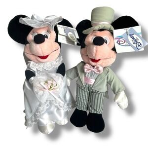 Disney Store Mickey & Minnie Mouse 12" Plush Bride Groom Wedding Set EUC w/tags